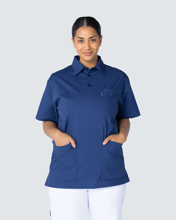 Almedahls Navy Blå Busseronne med Krave Unisex