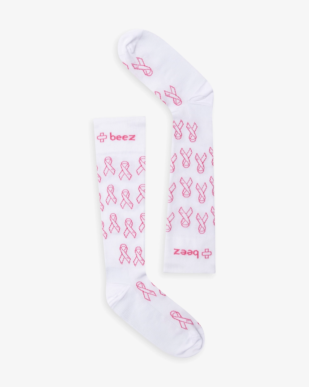Beez Stödstrumpa Rosa Bandet Vit