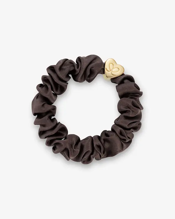 byEloise Scrunchie Gold Heart   Mörkbrun