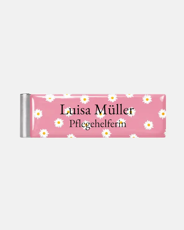 Namensschild mit Clip Daisy Pink